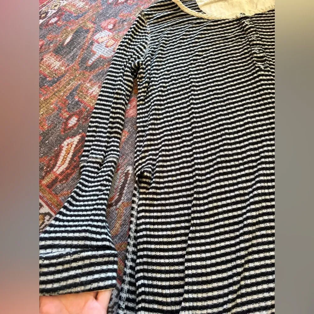 Free people Gwen Drippy Rib Henley tan black stripe long duster Boho Top XS